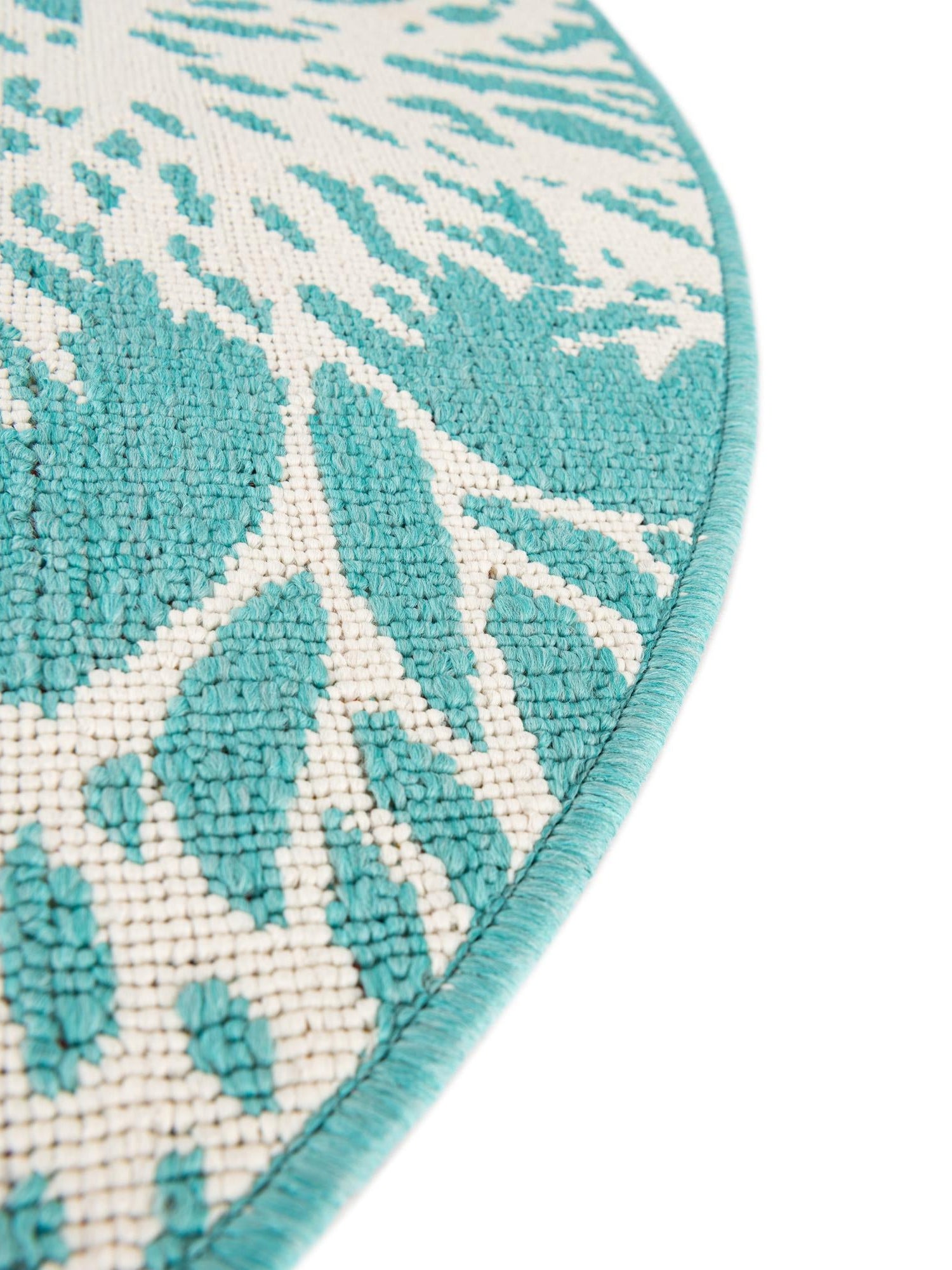 Teal 7' 1 x 7' 1 Outdoor Coastal Round Area Rug Weather Resistant for Patio, Deck, Terrace, Balcony, Porch 100% Polypropylene Coastal Decor Carpet for Sale at Rug Engine