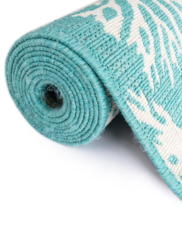 Teal 7' 1 x 7' 1 Outdoor Coastal Round Area Rug Weather Resistant for Patio, Deck, Terrace, Balcony, Porch 100% Polypropylene Coastal Decor Carpet for Sale at Rug Engine