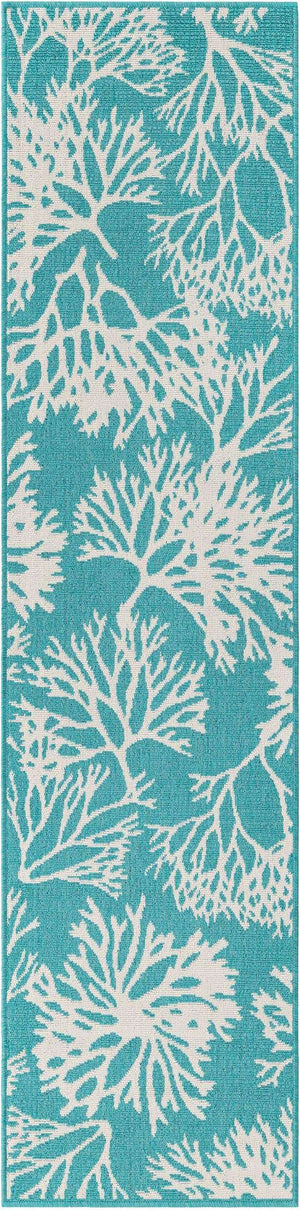 Teal 2' x 8' Outdoor Coastal Runner Area Rug Weather Resistant for Patio, Deck, Terrace, Balcony, Porch 100% Polypropylene Coastal Decor Carpet for Sale at Rug Engine