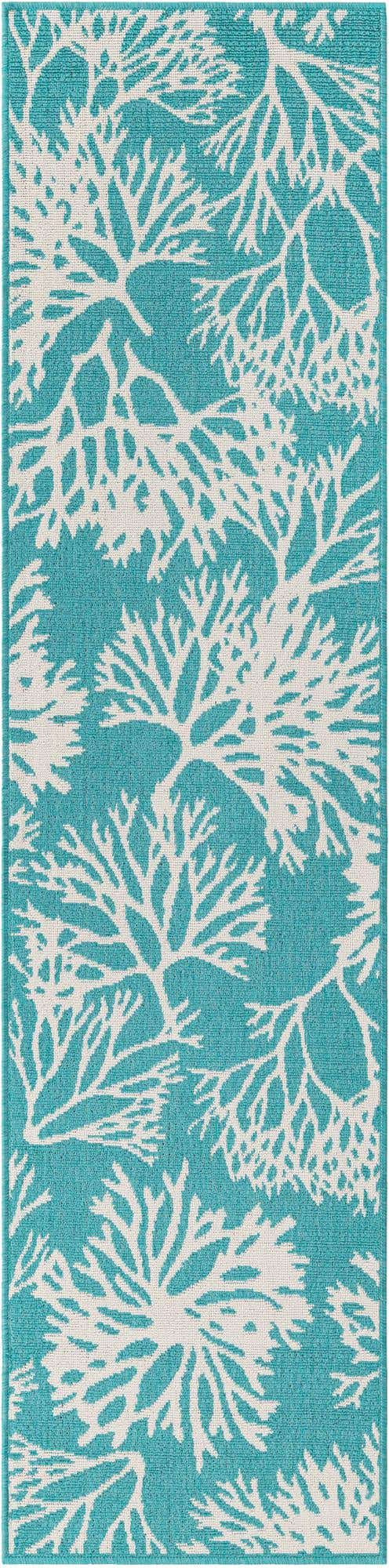 Teal 2' x 8' Outdoor Coastal Runner Area Rug Weather Resistant for Patio, Deck, Terrace, Balcony, Porch 100% Polypropylene Coastal Decor Carpet for Sale at Rug Engine
