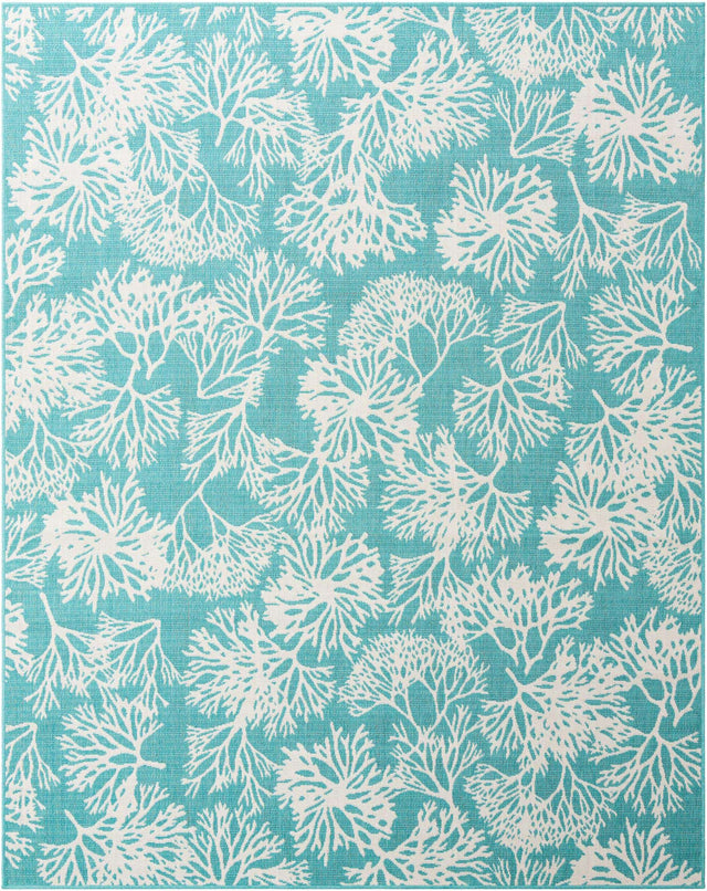 Teal 7' 10 x 10' Outdoor Coastal Rectangle Area Rug Weather Resistant for Patio, Deck, Terrace, Balcony, Porch 100% Polypropylene Coastal Decor Carpet for Sale at Rug Engine