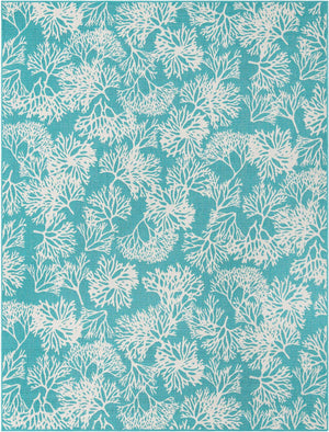 Teal 9' x 12' Outdoor Coastal Rectangle Area Rug Weather Resistant for Patio, Deck, Terrace, Balcony, Porch 100% Polypropylene Coastal Decor Carpet for Sale at Rug Engine