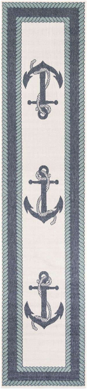 Navy Blue 2' 7 x 12' Outdoor Coastal Runner Area Rug Weather Resistant for Patio, Deck, Terrace, Balcony, Porch 100% Polypropylene Coastal Decor Carpet for Sale at Rug Engine