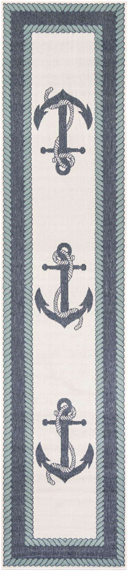 Navy Blue 2' 7 x 12' Outdoor Coastal Runner Area Rug Weather Resistant for Patio, Deck, Terrace, Balcony, Porch 100% Polypropylene Coastal Decor Carpet for Sale at Rug Engine