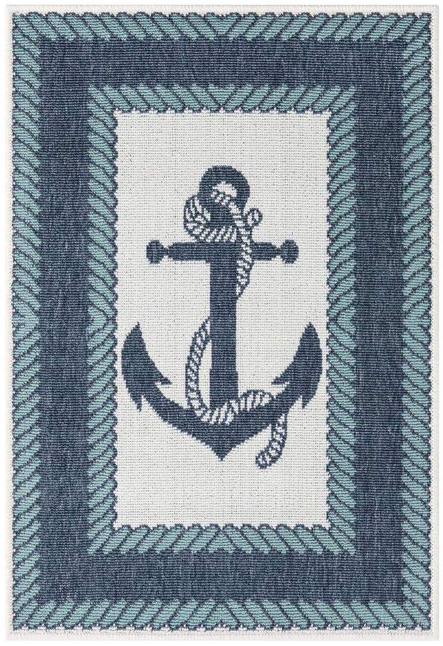 Navy Blue 2' x 3' 1 Outdoor Coastal Rectangle Area Rug Weather Resistant for Patio, Deck, Terrace, Balcony, Porch 100% Polypropylene Coastal Decor Carpet for Sale at Rug Engine