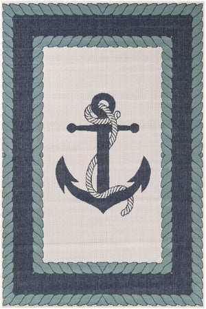 Navy Blue 6' 1 x 9' Outdoor Coastal Rectangle Area Rug Weather Resistant for Patio, Deck, Terrace, Balcony, Porch 100% Polypropylene Coastal Decor Carpet for Sale at Rug Engine