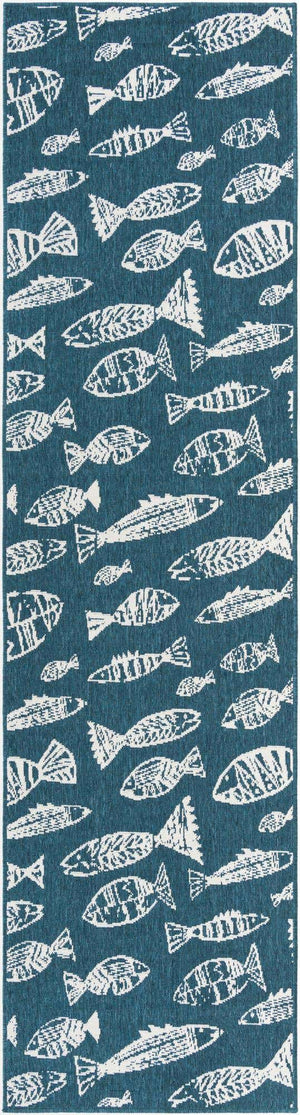 Blue 2' 7 x 10' Outdoor Coastal Runner Area Rug Weather Resistant for Patio, Deck, Terrace, Balcony, Porch 100% Polypropylene Coastal Decor Carpet for Sale at Rug Engine