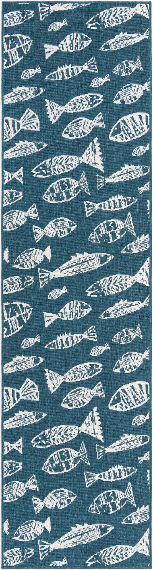 Blue 2' 7 x 10' Outdoor Coastal Runner Area Rug Weather Resistant for Patio, Deck, Terrace, Balcony, Porch 100% Polypropylene Coastal Decor Carpet for Sale at Rug Engine