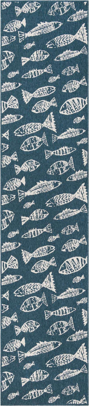 Blue 2' 7 x 12' Outdoor Coastal Runner Area Rug Weather Resistant for Patio, Deck, Terrace, Balcony, Porch 100% Polypropylene Coastal Decor Carpet for Sale at Rug Engine