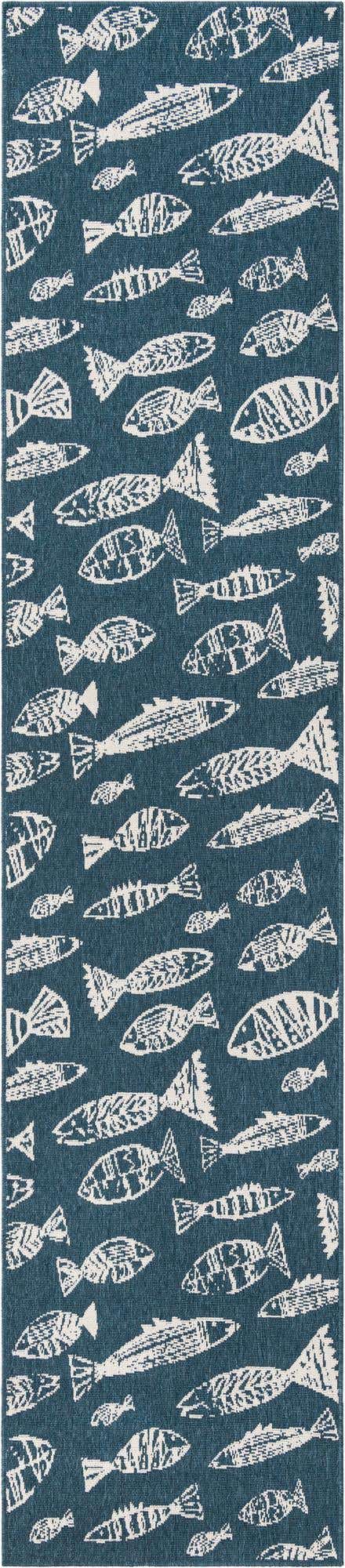 Blue 2' 7 x 12' Outdoor Coastal Runner Area Rug Weather Resistant for Patio, Deck, Terrace, Balcony, Porch 100% Polypropylene Coastal Decor Carpet for Sale at Rug Engine