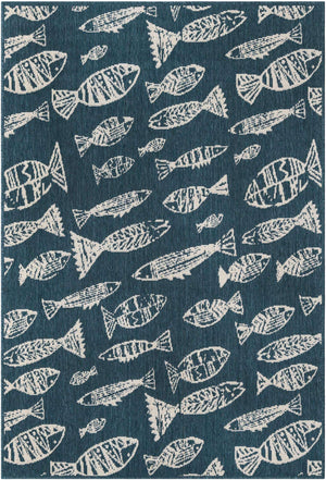 Blue 4' 1 x 6' 1 Outdoor Coastal Rectangle Area Rug Weather Resistant for Patio, Deck, Terrace, Balcony, Porch 100% Polypropylene Coastal Decor Carpet for Sale at Rug Engine