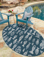 Blue 4' 1 x 6' 1 Outdoor Coastal Oval Area Rug Weather Resistant for Patio, Deck, Terrace, Balcony, Porch 100% Polypropylene Coastal Decor Carpet for Sale at Rug Engine