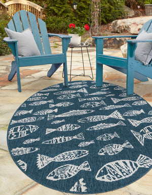 Blue 2' x 3' 1 Outdoor Coastal Oval Area Rug Weather Resistant for Patio, Deck, Terrace, Balcony, Porch 100% Polypropylene Coastal Decor Carpet for Sale at Rug Engine