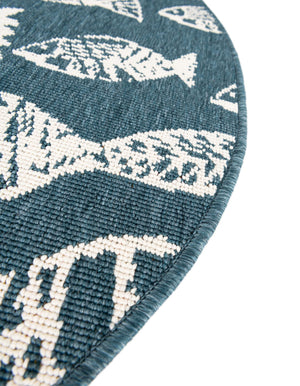 Blue 4' 1 x 6' 1 Outdoor Coastal Oval Area Rug Weather Resistant for Patio, Deck, Terrace, Balcony, Porch 100% Polypropylene Coastal Decor Carpet for Sale at Rug Engine