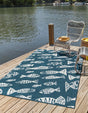 Blue 4' 1 x 6' 1 Outdoor Coastal Rectangle Area Rug Weather Resistant for Patio, Deck, Terrace, Balcony, Porch 100% Polypropylene Coastal Decor Carpet for Sale at Rug Engine