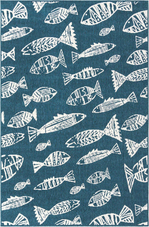 Blue 5' 3 x 8' Outdoor Coastal Rectangle Area Rug Weather Resistant for Patio, Deck, Terrace, Balcony, Porch 100% Polypropylene Coastal Decor Carpet for Sale at Rug Engine