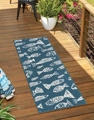 Blue 2' x 6' 1 Outdoor Coastal Runner Area Rug Weather Resistant for Patio, Deck, Terrace, Balcony, Porch 100% Polypropylene Coastal Decor Carpet for Sale at Rug Engine