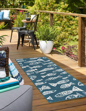 Blue 2' x 6' 1 Outdoor Coastal Runner Area Rug Weather Resistant for Patio, Deck, Terrace, Balcony, Porch 100% Polypropylene Coastal Decor Carpet for Sale at Rug Engine
