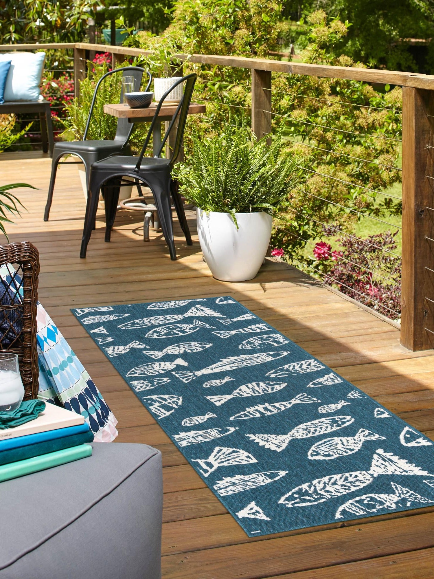 Blue 2' 7 x 10' Outdoor Coastal Runner Area Rug Weather Resistant for Patio, Deck, Terrace, Balcony, Porch 100% Polypropylene Coastal Decor Carpet for Sale at Rug Engine