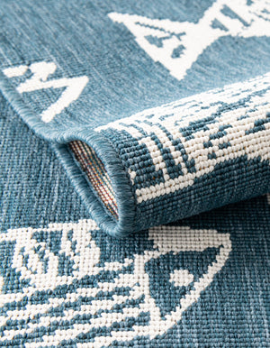 Blue 2' x 8' Outdoor Coastal Runner Area Rug Weather Resistant for Patio, Deck, Terrace, Balcony, Porch 100% Polypropylene Coastal Decor Carpet for Sale at Rug Engine