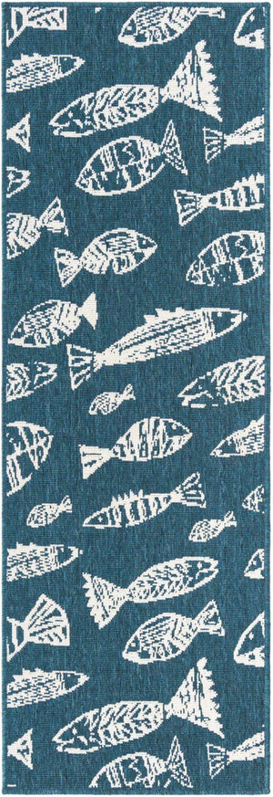 Blue 2' x 6' 1 Outdoor Coastal Runner Area Rug Weather Resistant for Patio, Deck, Terrace, Balcony, Porch 100% Polypropylene Coastal Decor Carpet for Sale at Rug Engine