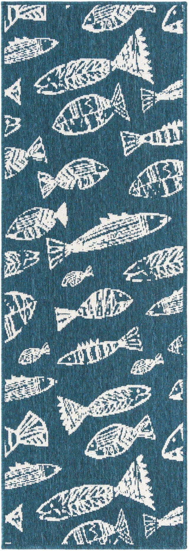 Blue 2' x 6' 1 Outdoor Coastal Runner Area Rug Weather Resistant for Patio, Deck, Terrace, Balcony, Porch 100% Polypropylene Coastal Decor Carpet for Sale at Rug Engine