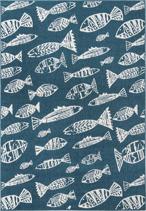 Blue 6' 1 x 9' Outdoor Coastal Rectangle Area Rug Weather Resistant for Patio, Deck, Terrace, Balcony, Porch 100% Polypropylene Coastal Decor Carpet for Sale at Rug Engine