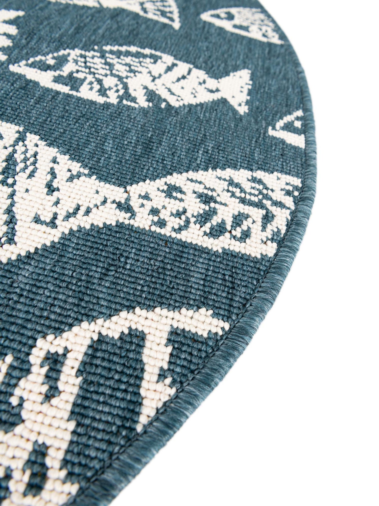 Blue 4' 1 x 4' 1 Outdoor Coastal Round Area Rug Weather Resistant for Patio, Deck, Terrace, Balcony, Porch 100% Polypropylene Coastal Decor Carpet for Sale at Rug Engine