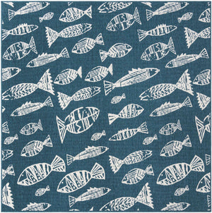 Blue 7' 10 x 7' 10 Outdoor Coastal Square Area Rug Weather Resistant for Patio, Deck, Terrace, Balcony, Porch 100% Polypropylene Coastal Decor Carpet for Sale at Rug Engine