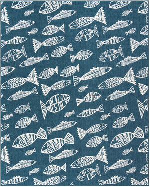 Blue 7' 10 x 10' Outdoor Coastal Rectangle Area Rug Weather Resistant for Patio, Deck, Terrace, Balcony, Porch 100% Polypropylene Coastal Decor Carpet for Sale at Rug Engine