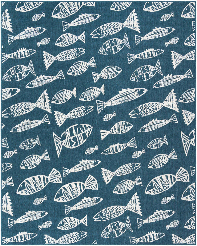 Blue 7' 10 x 10' Outdoor Coastal Rectangle Area Rug Weather Resistant for Patio, Deck, Terrace, Balcony, Porch 100% Polypropylene Coastal Decor Carpet for Sale at Rug Engine