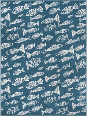 Blue 9' x 12' Outdoor Coastal Rectangle Area Rug Weather Resistant for Patio, Deck, Terrace, Balcony, Porch 100% Polypropylene Coastal Decor Carpet for Sale at Rug Engine