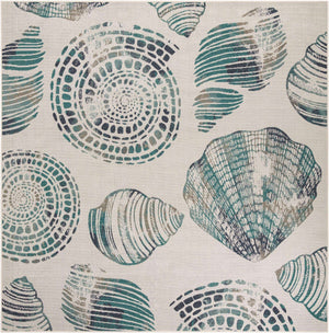 Ivory 10' x 10' Outdoor Coastal Square Area Rug Weather Resistant for Patio, Deck, Terrace, Balcony, Porch 100% Polypropylene Coastal Decor Carpet for Sale at Rug Engine