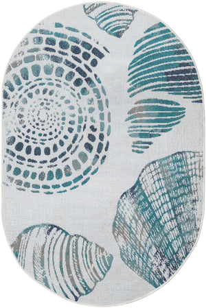 Ivory 4' 1 x 6' 1 Outdoor Coastal Oval Area Rug Weather Resistant for Patio, Deck, Terrace, Balcony, Porch 100% Polypropylene Coastal Decor Carpet for Sale at Rug Engine
