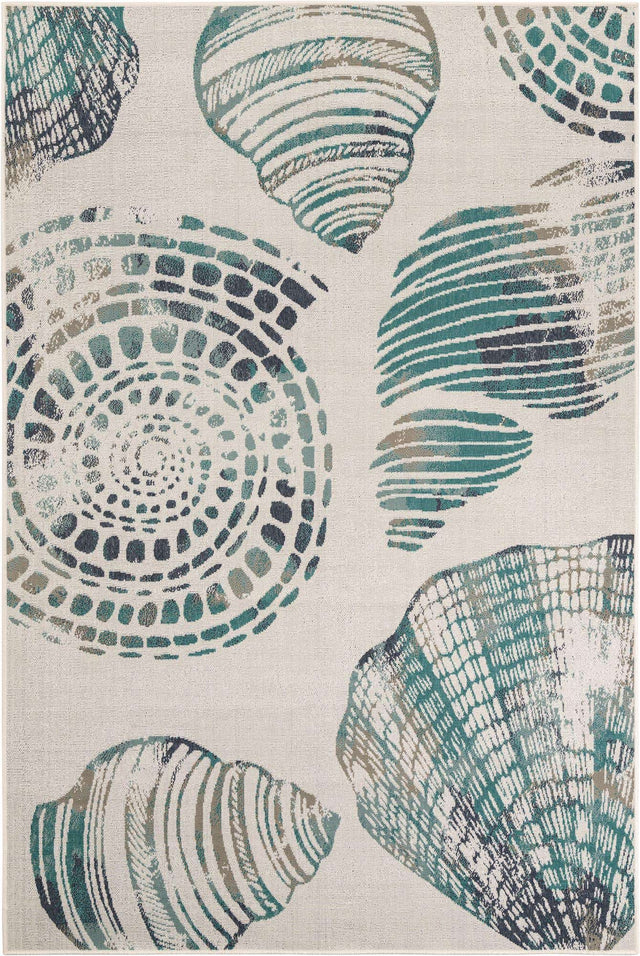 Ivory 6' 1 x 9' Outdoor Coastal Rectangle Area Rug Weather Resistant for Patio, Deck, Terrace, Balcony, Porch 100% Polypropylene Coastal Decor Carpet for Sale at Rug Engine