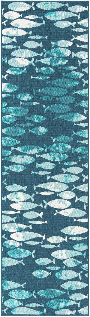 Blue 2' 7 x 10' Outdoor Coastal Runner Area Rug Weather Resistant for Patio, Deck, Terrace, Balcony, Porch 100% Polypropylene Coastal Decor Carpet for Sale at Rug Engine