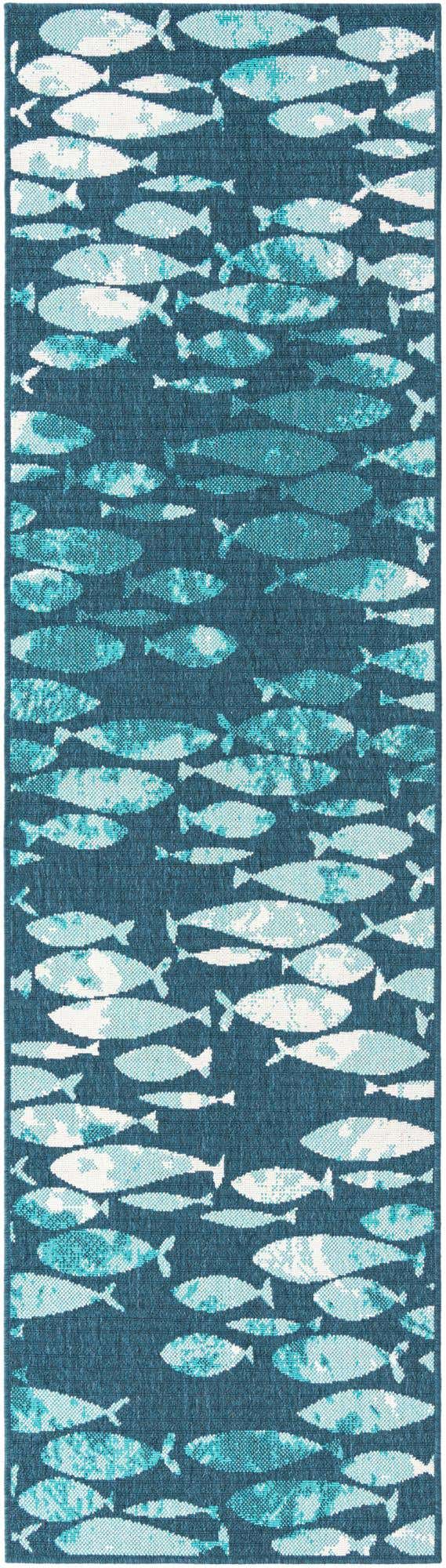 Blue 2' 7 x 10' Outdoor Coastal Runner Area Rug Weather Resistant for Patio, Deck, Terrace, Balcony, Porch 100% Polypropylene Coastal Decor Carpet for Sale at Rug Engine