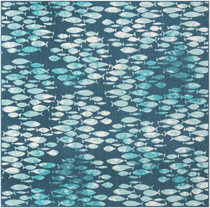 Blue 10' x 10' Outdoor Coastal Square Area Rug Weather Resistant for Patio, Deck, Terrace, Balcony, Porch 100% Polypropylene Coastal Decor Carpet for Sale at Rug Engine