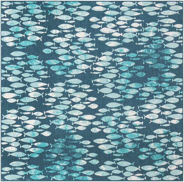 Blue 10' x 10' Outdoor Coastal Square Area Rug Weather Resistant for Patio, Deck, Terrace, Balcony, Porch 100% Polypropylene Coastal Decor Carpet for Sale at Rug Engine