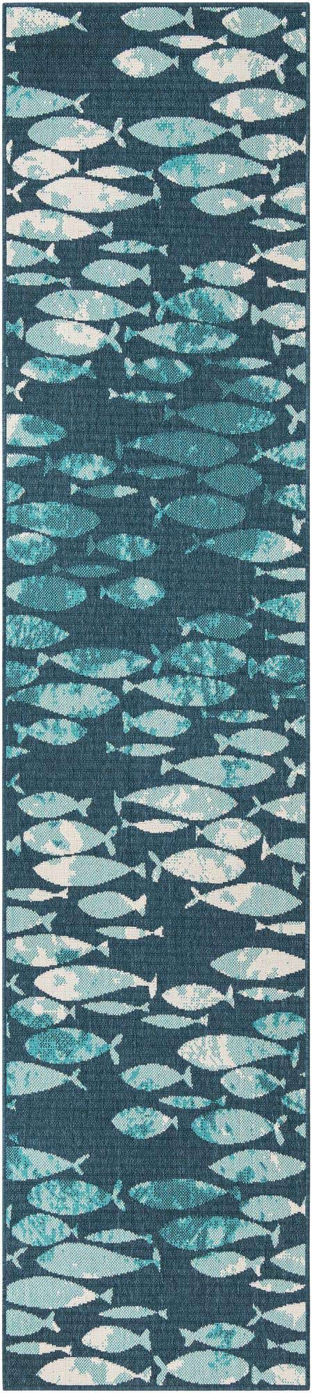 Blue 2' 7 x 12' Outdoor Coastal Runner Area Rug Weather Resistant for Patio, Deck, Terrace, Balcony, Porch 100% Polypropylene Coastal Decor Carpet for Sale at Rug Engine
