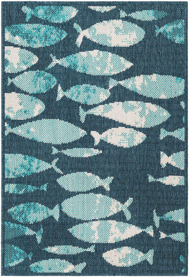 Blue 2' x 3' 1 Outdoor Coastal Rectangle Area Rug Weather Resistant for Patio, Deck, Terrace, Balcony, Porch 100% Polypropylene Coastal Decor Carpet for Sale at Rug Engine