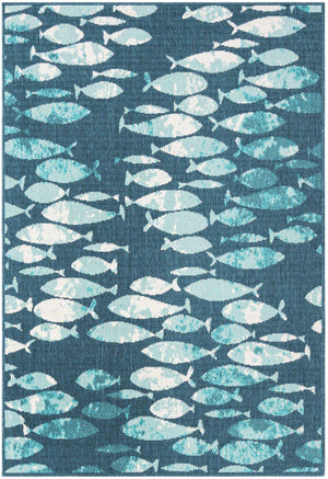 Blue 4' 1 x 6' 1 Outdoor Coastal Rectangle Area Rug Weather Resistant for Patio, Deck, Terrace, Balcony, Porch 100% Polypropylene Coastal Decor Carpet for Sale at Rug Engine