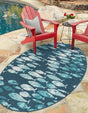 Blue 4' 1 x 6' 1 Outdoor Coastal Oval Area Rug Weather Resistant for Patio, Deck, Terrace, Balcony, Porch 100% Polypropylene Coastal Decor Carpet for Sale at Rug Engine