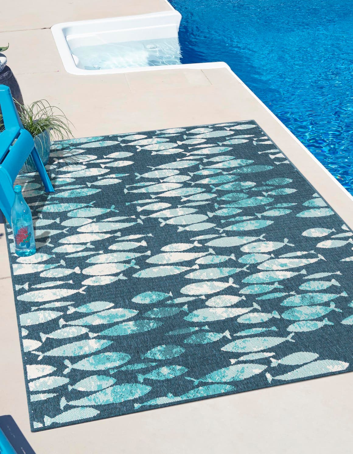 Blue 6' 1 x 9' Outdoor Coastal Rectangle Area Rug Weather Resistant for Patio, Deck, Terrace, Balcony, Porch 100% Polypropylene Coastal Decor Carpet for Sale at Rug Engine