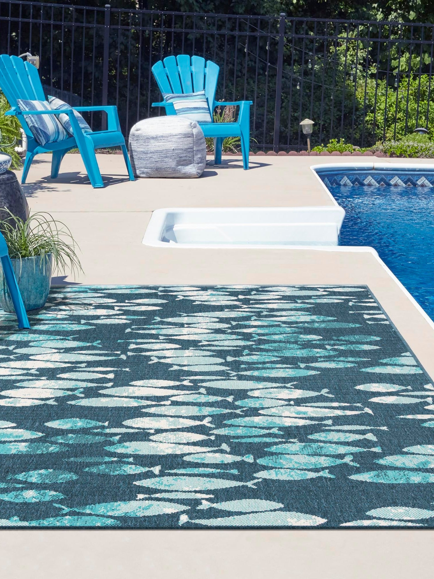 Blue 4' 1 x 6' 1 Outdoor Coastal Rectangle Area Rug Weather Resistant for Patio, Deck, Terrace, Balcony, Porch 100% Polypropylene Coastal Decor Carpet for Sale at Rug Engine