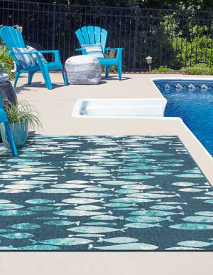 Blue 7' 10 x 10' Outdoor Coastal Rectangle Area Rug Weather Resistant for Patio, Deck, Terrace, Balcony, Porch 100% Polypropylene Coastal Decor Carpet for Sale at Rug Engine