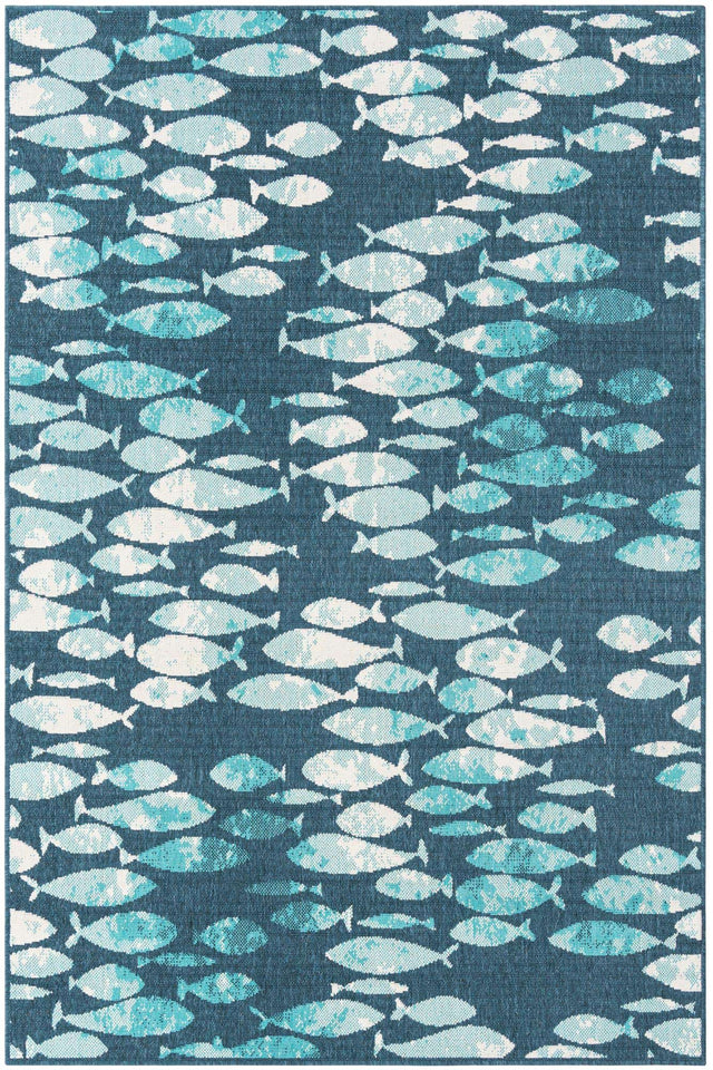 Blue 5' 3 x 8' Outdoor Coastal Rectangle Area Rug Weather Resistant for Patio, Deck, Terrace, Balcony, Porch 100% Polypropylene Coastal Decor Carpet for Sale at Rug Engine