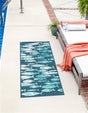 Blue 2' 7 x 10' Outdoor Coastal Runner Area Rug Weather Resistant for Patio, Deck, Terrace, Balcony, Porch 100% Polypropylene Coastal Decor Carpet for Sale at Rug Engine