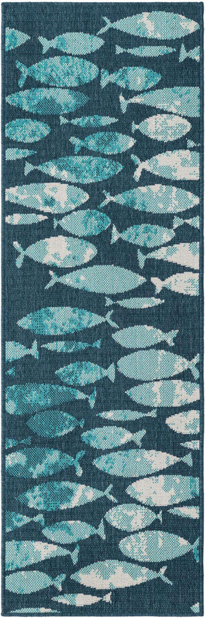 Blue 2' x 6' 1 Outdoor Coastal Runner Area Rug Weather Resistant for Patio, Deck, Terrace, Balcony, Porch 100% Polypropylene Coastal Decor Carpet for Sale at Rug Engine