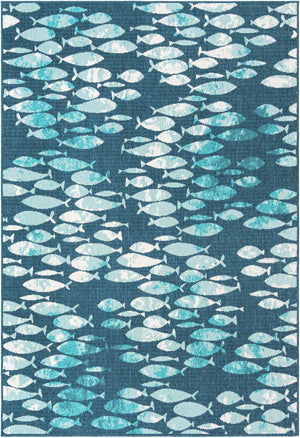 Blue 6' 1 x 9' Outdoor Coastal Rectangle Area Rug Weather Resistant for Patio, Deck, Terrace, Balcony, Porch 100% Polypropylene Coastal Decor Carpet for Sale at Rug Engine